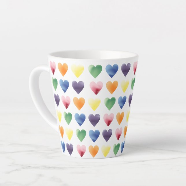 Caneca De Café Latte Corações Arco-Íris (Ângulo esquerdo)