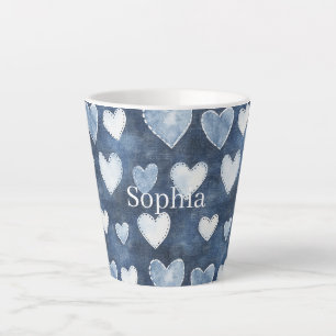 Caneca De Café Latte Corações Azuis