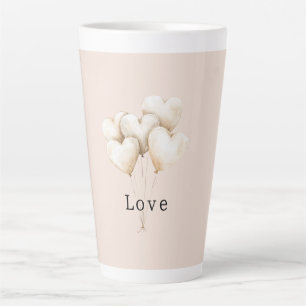 Caneca De Café Latte Corações Balões Creme Rosado Amor