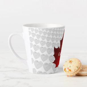 Caneca De Café Latte Corações Brancos Folha Vermelha do CANADÁ