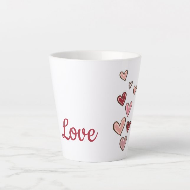Caneca De Café Latte Corações de Amor Rosa Vermelho (Frente)