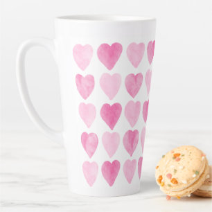 Caneca De Café Latte Corações de Cores de Água Rosa