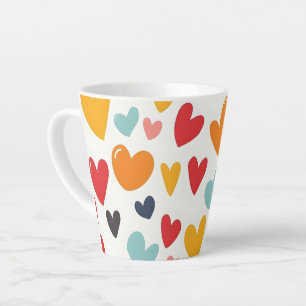 Caneca De Café Latte Corações Desenhados Coloridos Românticos