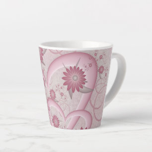 Caneca De Café Latte Corações e Flores Abstratos Rosa Arte Fractal do A