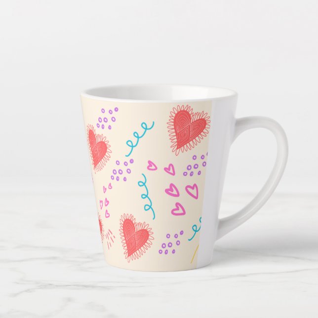 Caneca De Café Latte Corações e padrão de pontos Latte Mug (Direita)