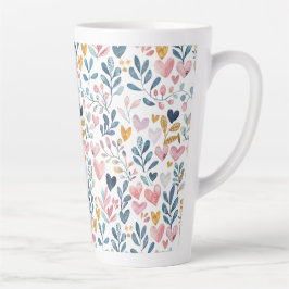 Caneca De Café Latte Corações em aquarela