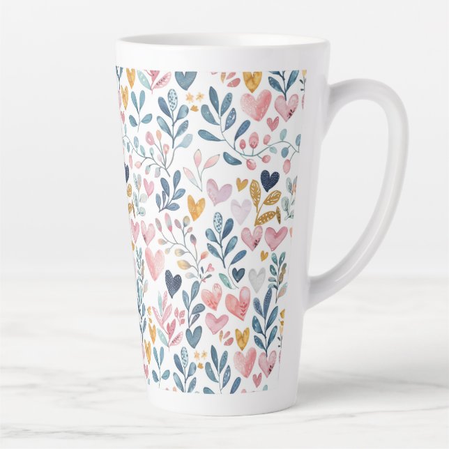 Caneca De Café Latte Corações em aquarela (Direita)