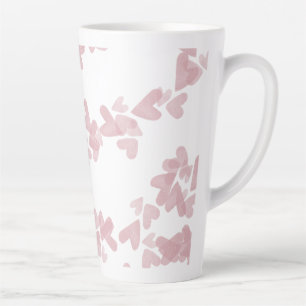 Caneca De Café Latte Corações em Aquarela Selos Flutuantes Rosa