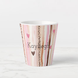 Caneca De Café Latte Corações Impressos de Leopardo Castanho Cor-de-Ros