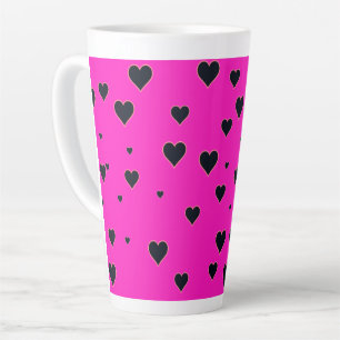 Caneca De Café Latte Corações Pretos Bonitos Rosa