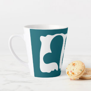 Caneca De Café Latte Corações retrô em azul-teal escuro e branco