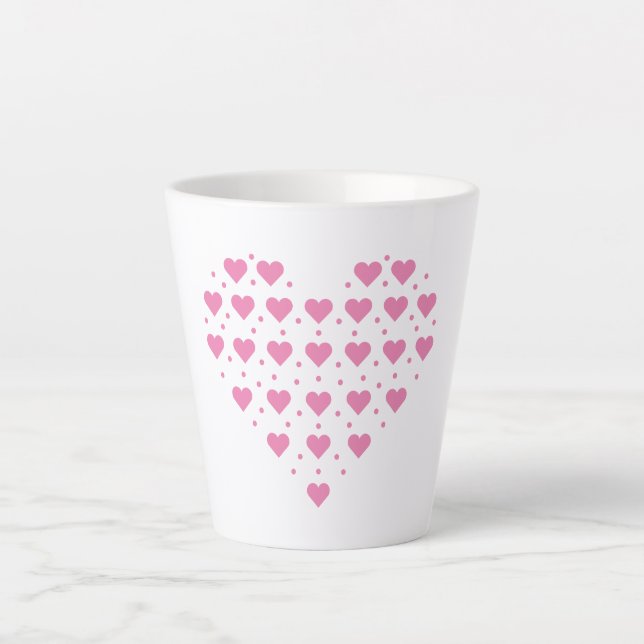 Caneca De Café Latte Corações Rosa (Frente)