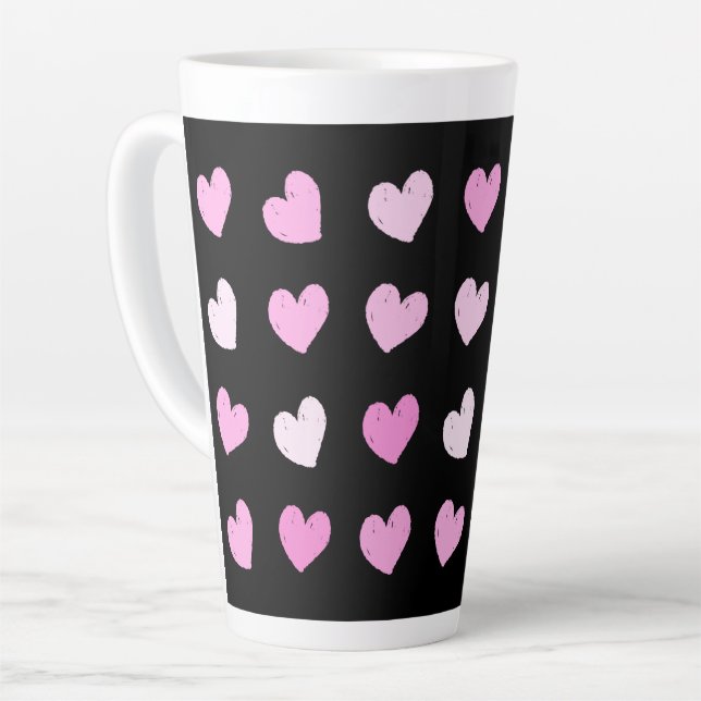 Caneca De Café Latte Corações Rosa Padrão Latte Mug (Ângulo esquerdo)