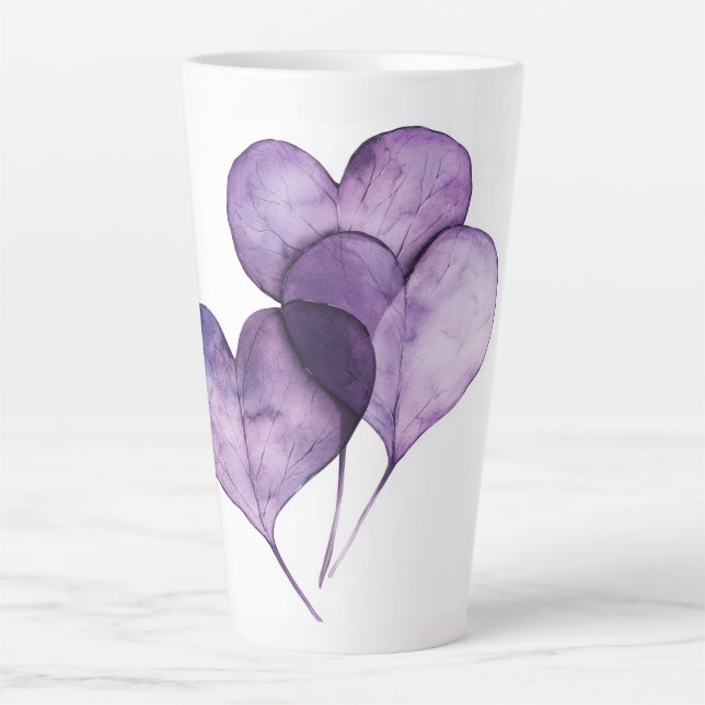 Caneca De Café Latte *Corações Roxos — Arte Digital Por Aquarela (Frente)