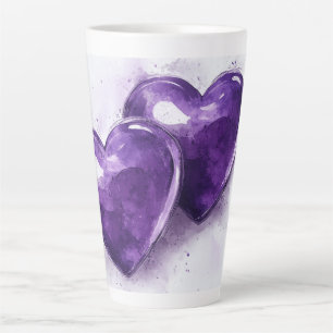 Caneca De Café Latte Corações Roxos Arte Digital por Aquarela
