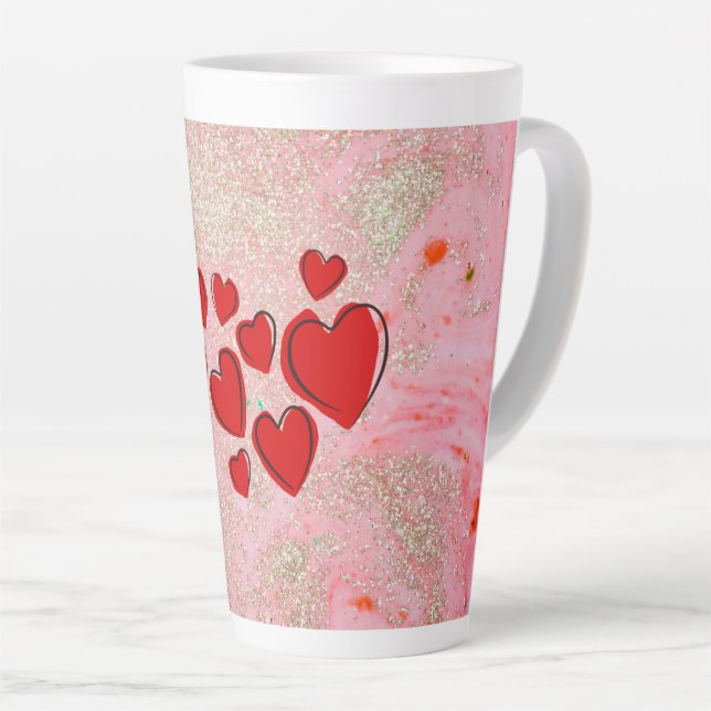 Caneca De Café Latte Corações Vermelhos Latte Mug (Ângulo direito)