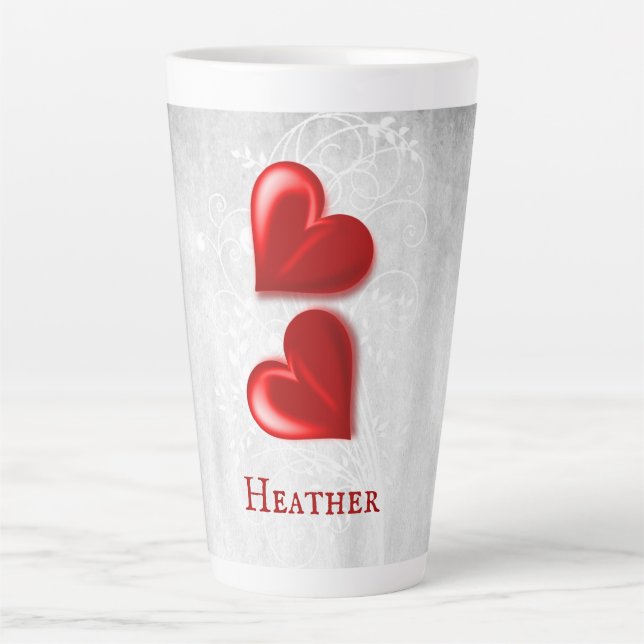 Caneca De Café Latte Corações Vermelhos Personalizados Latte Mug (Frente)