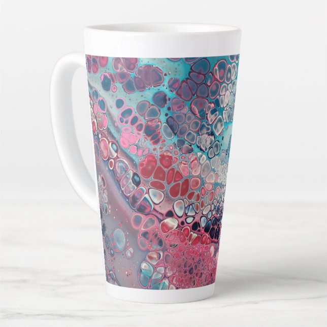 Caneca De Café Latte Coral e Aqua Acrílico - Abstrato (Ângulo esquerdo)