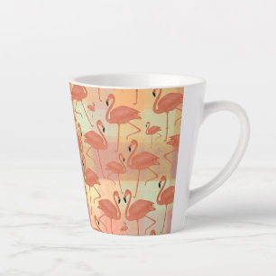 Caneca De Café Latte Coral Flamingo Xadrez