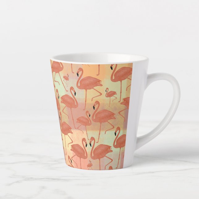 Caneca De Café Latte Coral Flamingo Xadrez (Direita)