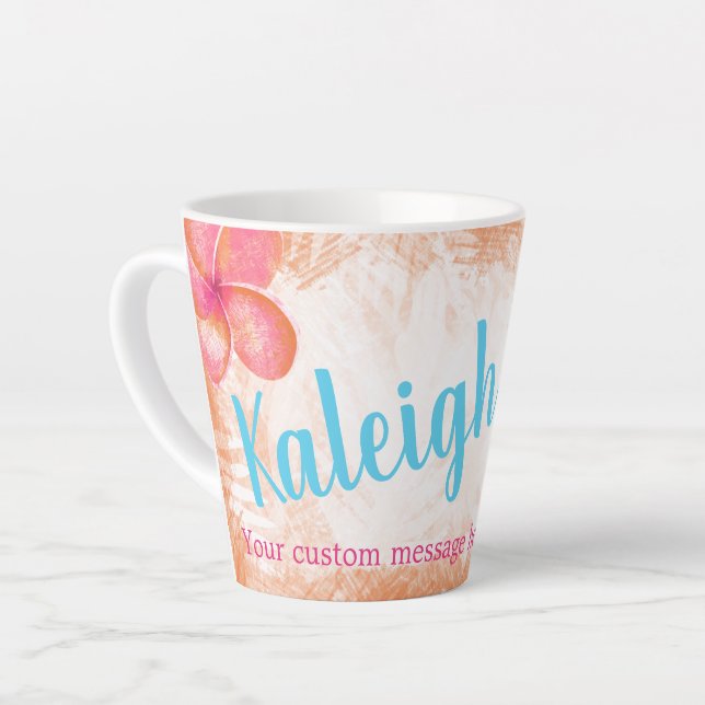 Caneca De Café Latte Coral tropical, Mug de café personalizado rosa (Ângulo esquerdo)