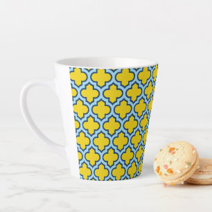 Caneca De Café Latte Corante amarelo e azul-bebê, latido, quatrefoil