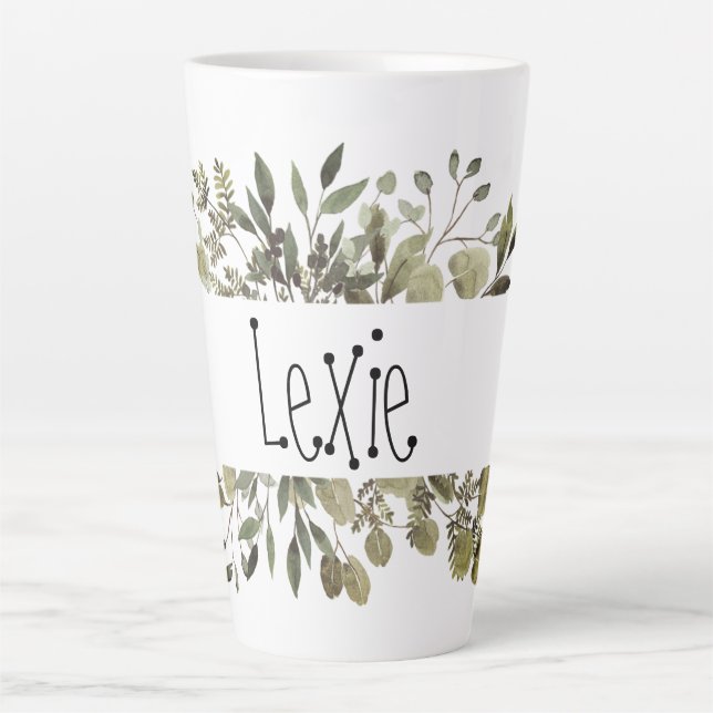 Caneca De Café Latte Cores Aquáticas Botânicas Personalizadas (Frente)