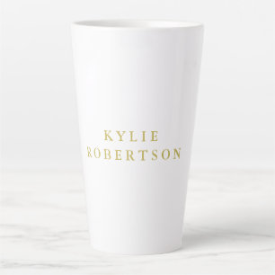 Caneca De Café Latte Cores Branco & Dourado Profissional Moderno Simple
