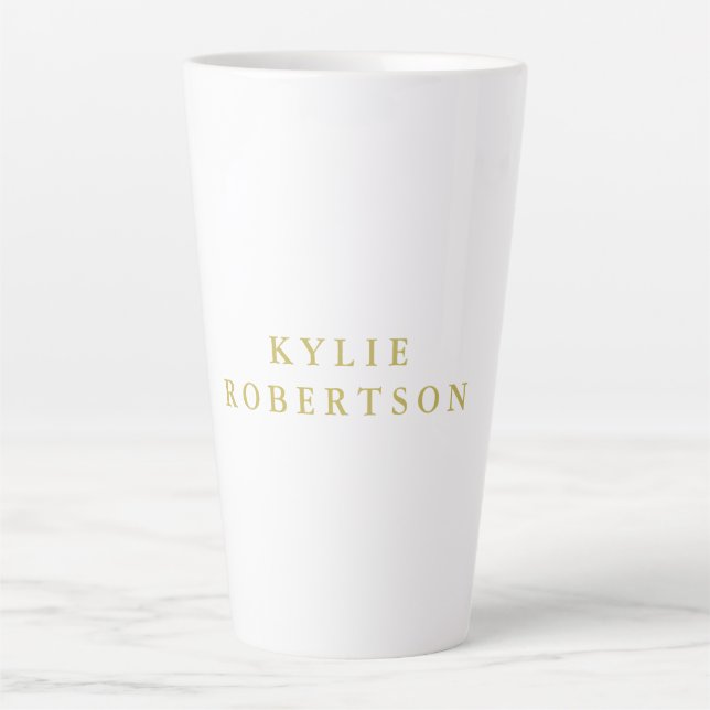 Caneca De Café Latte Cores Branco & Dourado Profissional Moderno Simple (Frente)