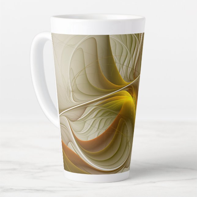 Caneca De Café Latte Cores de Metais Preciosos, Arte Abstrata Fractal (Ângulo esquerdo)