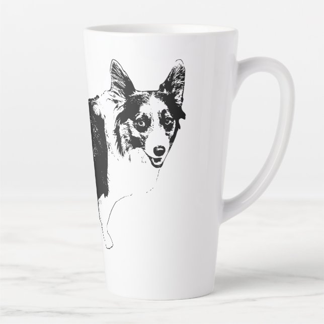 Caneca De Café Latte Corgi Alegre sob as Estrelas (Direita)