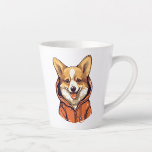 Caneca De Café Latte Corgi Engraçado Vestindo Moletom