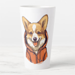 Caneca De Café Latte Corgi Engraçado Vestindo Moletom