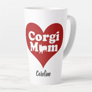 Caneca De Café Latte Corgi Mãe Monograma De Coração Vermelho Bonito