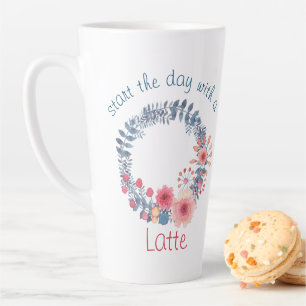 Caneca De Café Latte Coroa Floral Pastel Vermelha, Branca E Azul