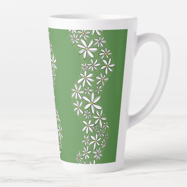 Caneca De Café Latte Corrente de margarida Flores brancas (Direita)