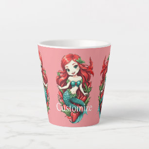 Caneca De Café Latte Corta, Vermelha, com duas caudas, Sereia Thunder_C