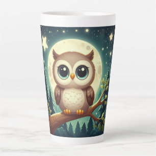 Caneca De Café Latte Coruja-bebê bonita à noite com lua