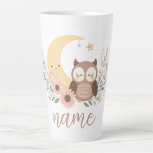 Caneca De Café Latte Coruja-bebê bonita com lua