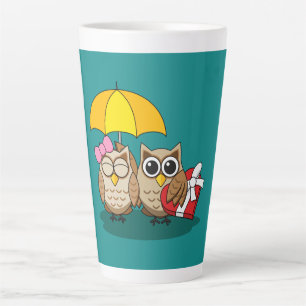 Caneca De Café Latte Coruja-branca com guarda-chuva e caixa de chocolat