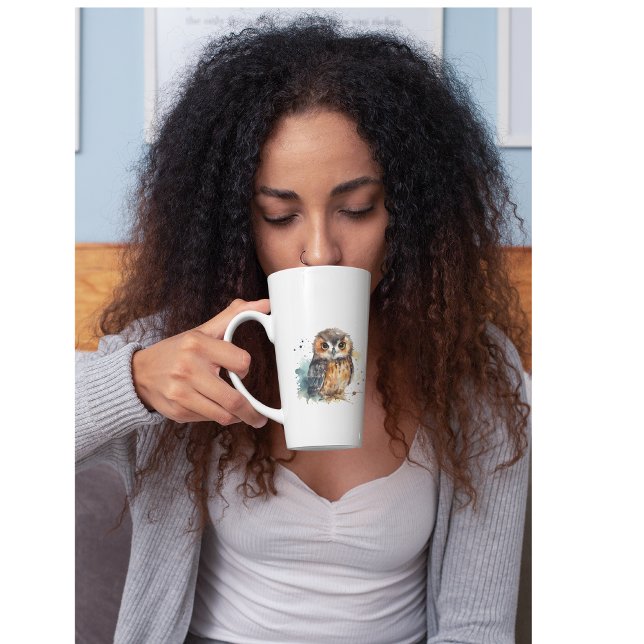 Caneca De Café Latte Coruja-branca em aquarela (Criador carregado)