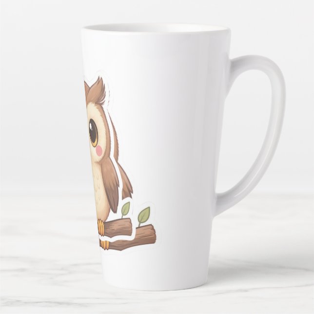 Caneca De Café Latte Coruja Chibi Kawaii Adorável  (Direita)