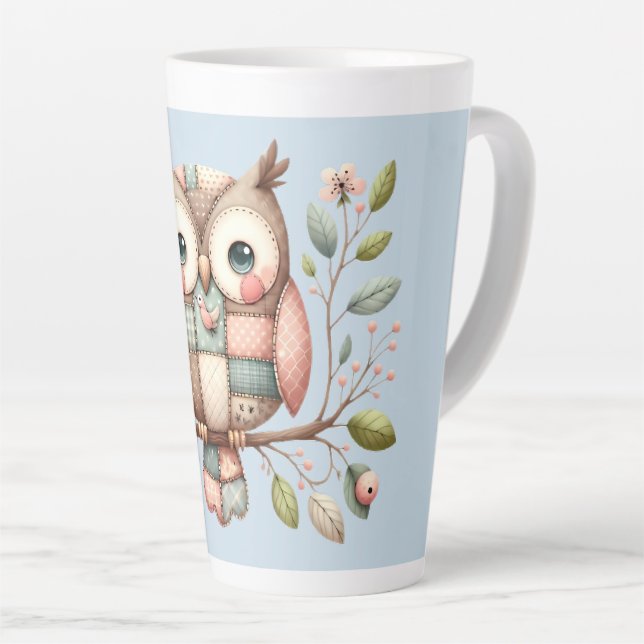 Caneca De Café Latte Coruja-coruja-coruja-branca (Ângulo direito)