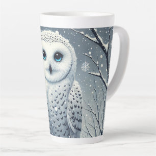 Caneca De Café Latte Coruja da Neve Empoleirada no Galho Nevado