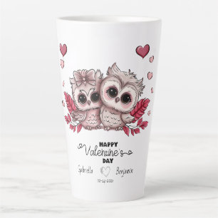 Caneca De Café Latte Coruja de Cartoon Bonita abre Namorados