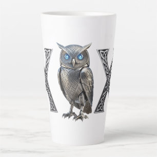 Caneca De Café Latte Coruja Mecânica Celta Prata Estilo Steampunk