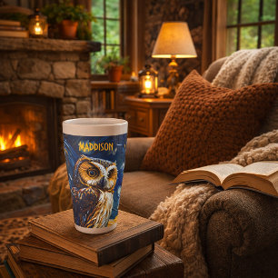 Caneca De Café Latte Coruja Noturna Estrelada