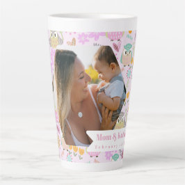 Caneca De Café Latte Coruja Pastel Foto Rosa