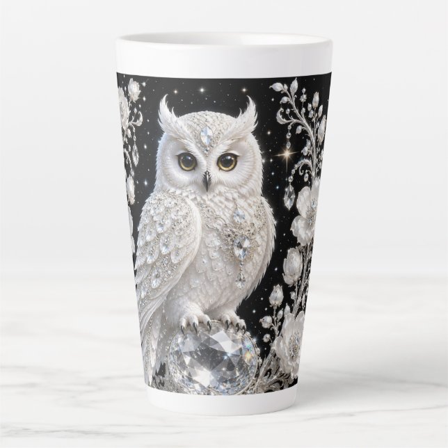 Caneca De Café Latte Coruja Pérola Cristal Branco (Frente)