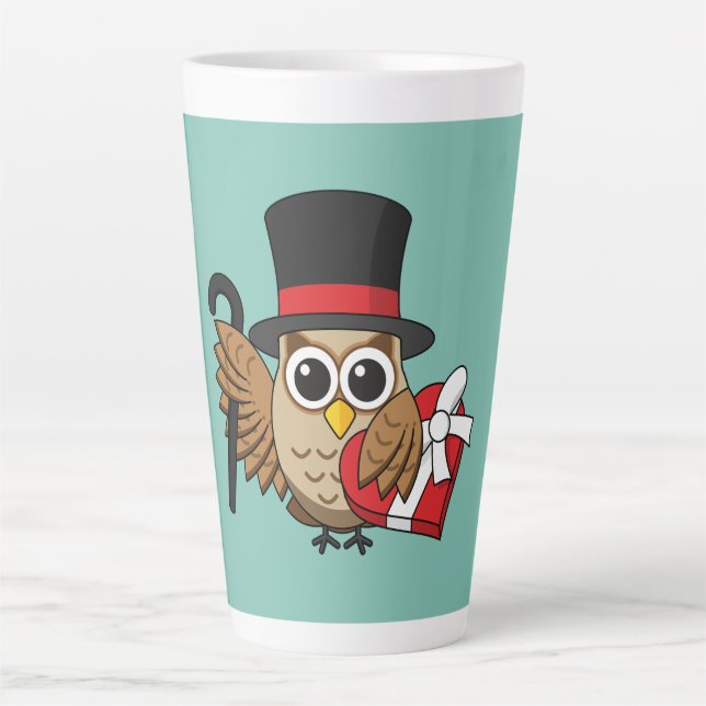 Caneca De Café Latte Coruja sofisticada com caixa de chocolate cardíaco (Frente)